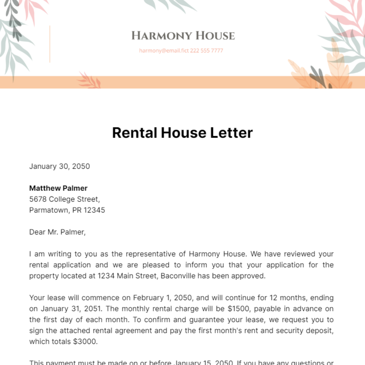 Rental House Letter Template