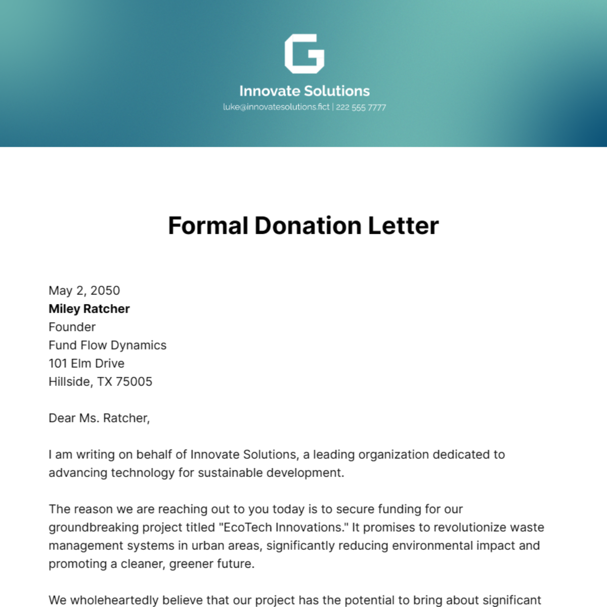 Free Formal Donation Letter Template