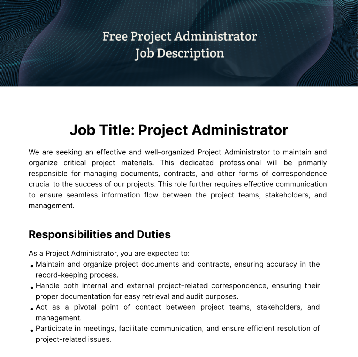 Project Administrator Job Description Template