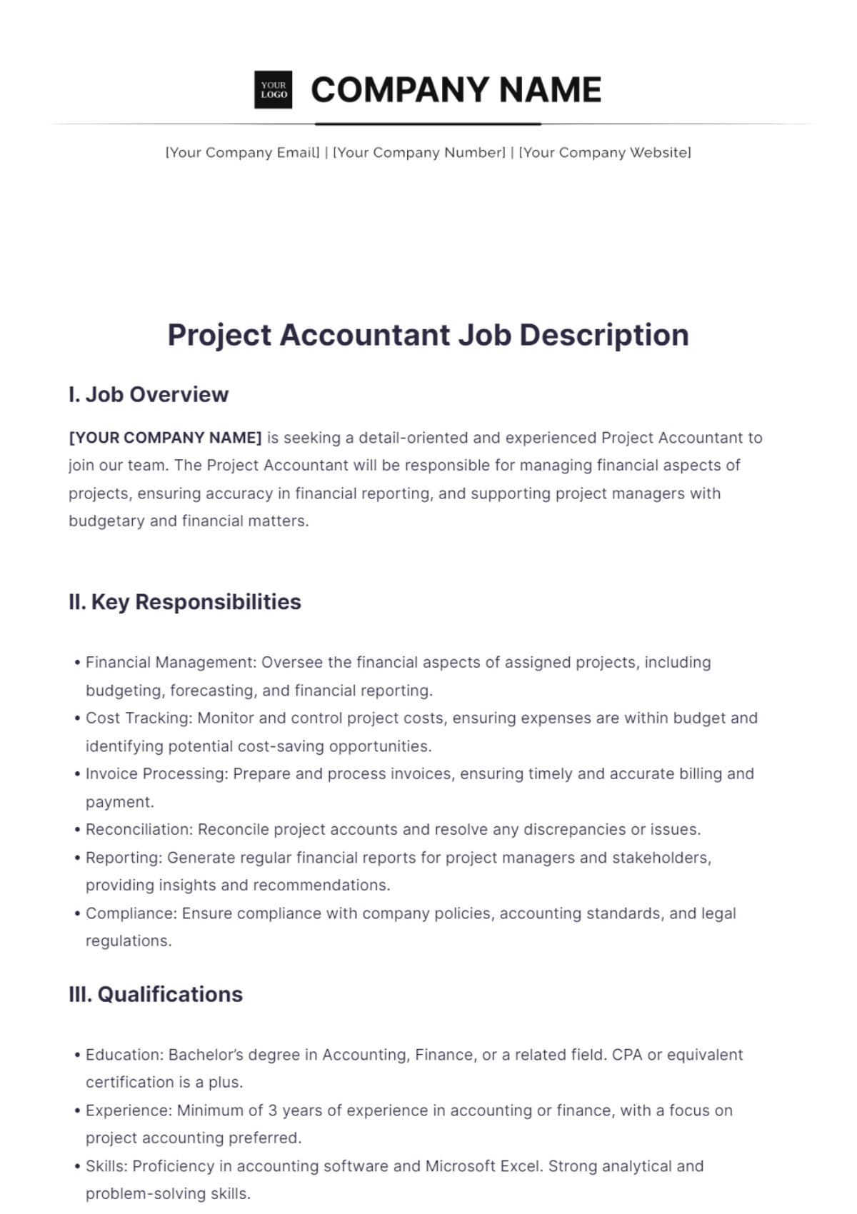 Project Accountant Job Description Template - Edit Online & Download