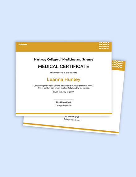 Free Sample Student Medical Certificate For Sick Leave Template - Illustrator, InDesign, PSD