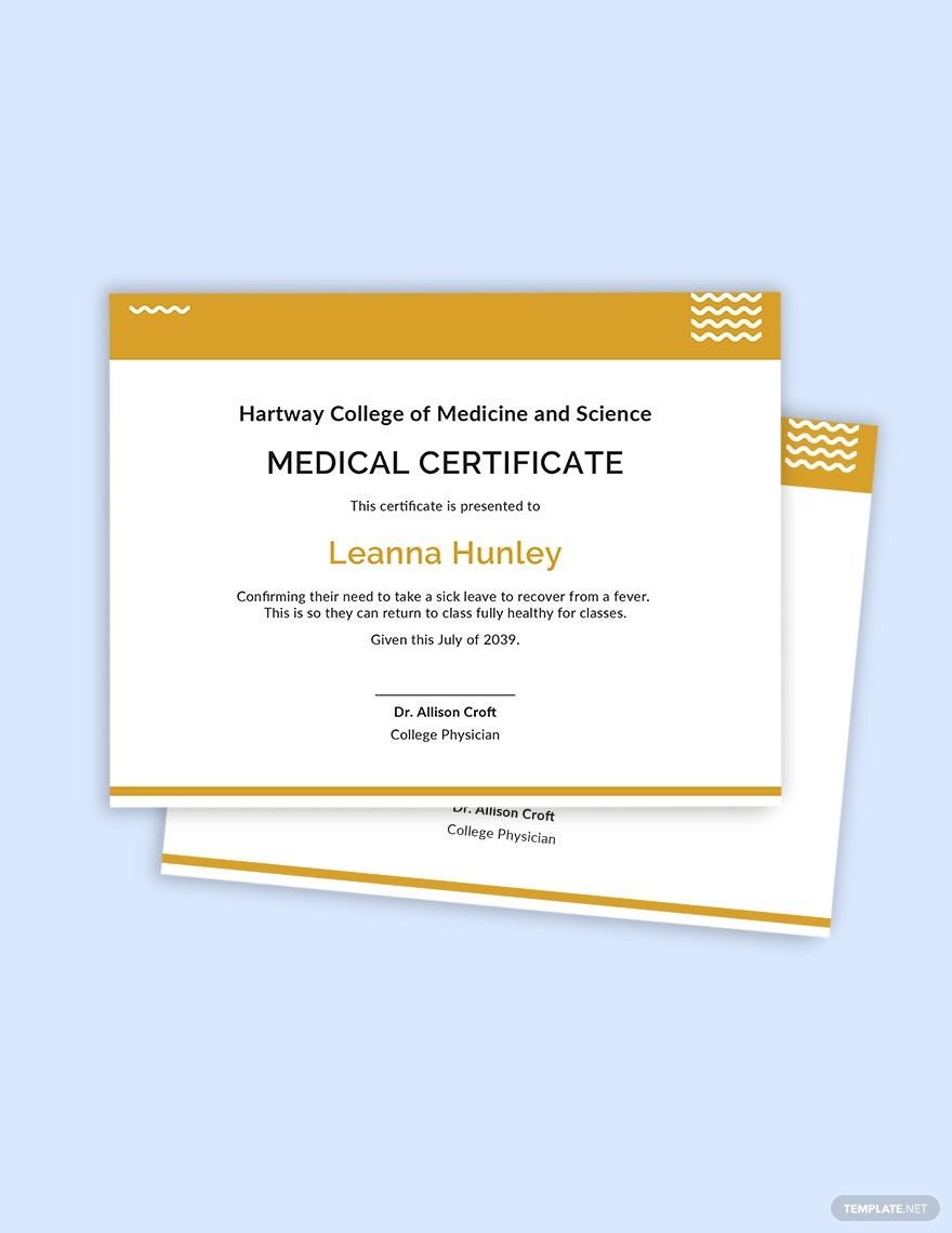 Sample Student Medical Certificate For Sick Leave Template
