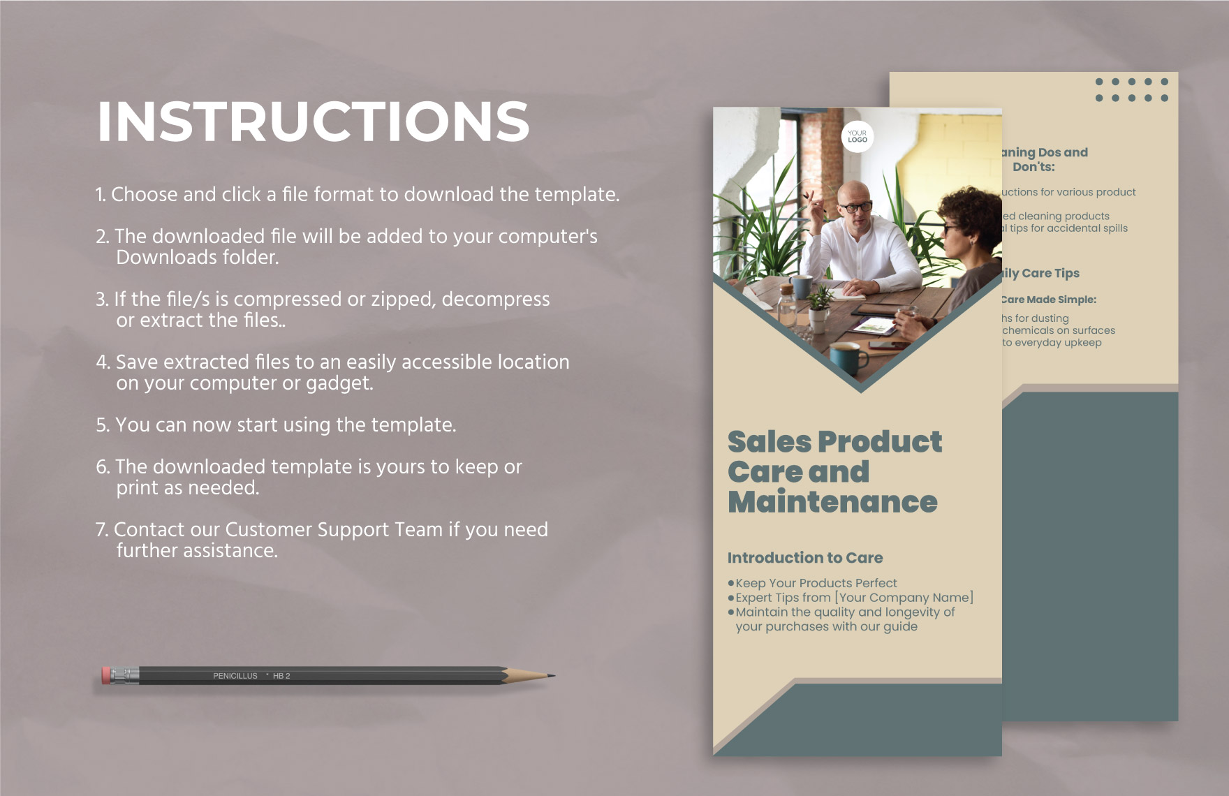 Sales Product Care and Maintenance Rack Card Template