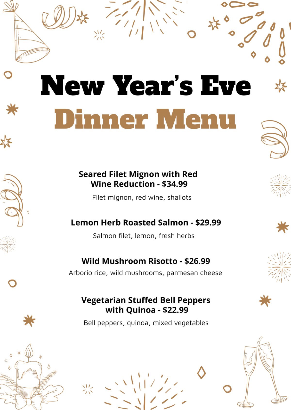 New Year's Eve Dinner Menu Template