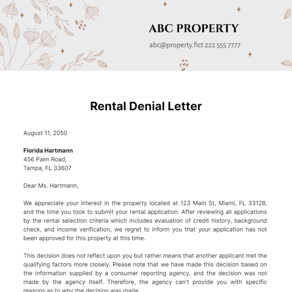 Rental Denial Letter Template