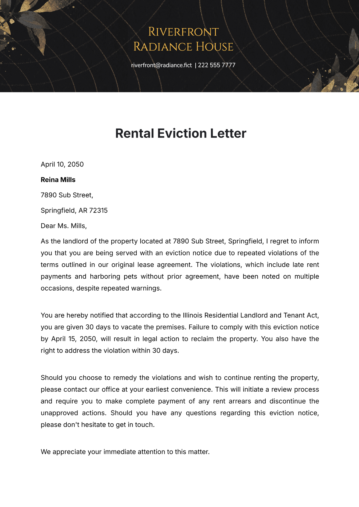 Free Rental Eviction Letter Template