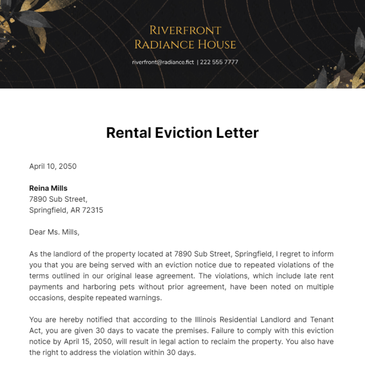 Rental Eviction Letter Template
