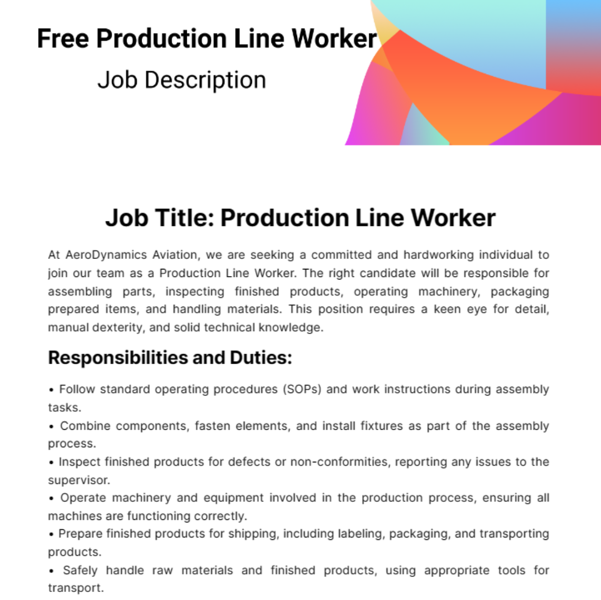 Production Line Worker Job Description Template