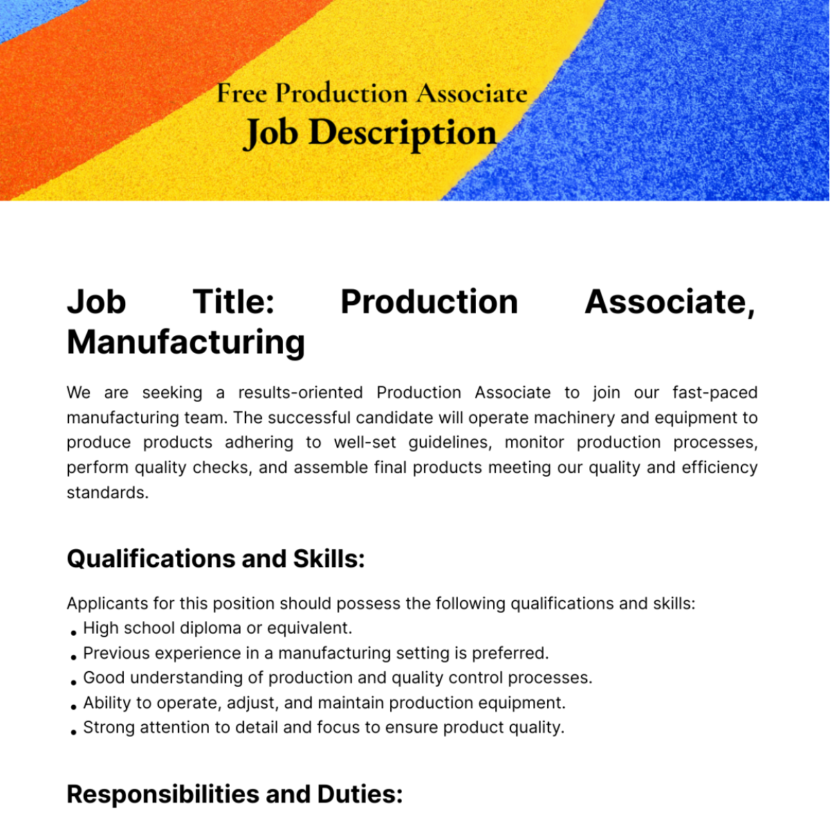 Free Production Associate Job Description Template