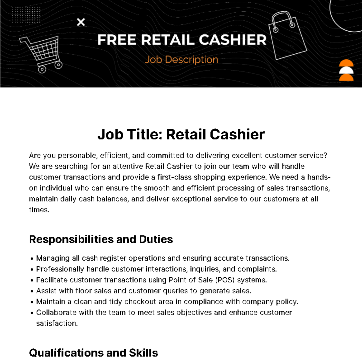 Retail Cashier Job Description Template