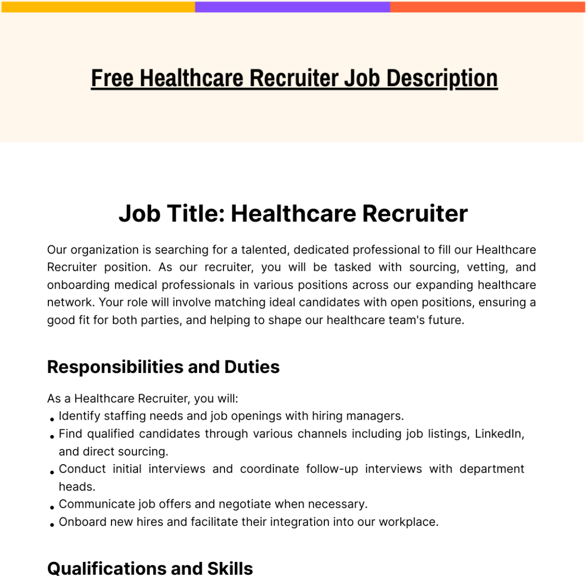 Healthcare Recruiter Job Description Template