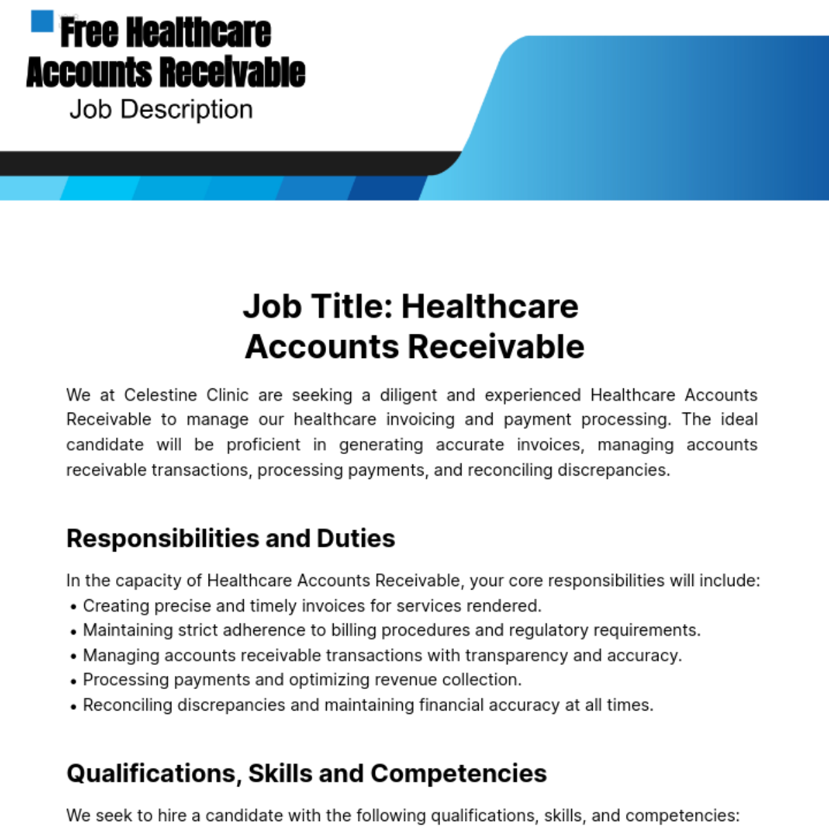 Free Healthcare Accounts Receivable Job Description Template