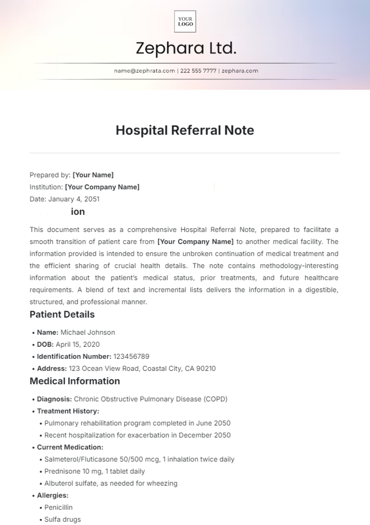 Aesthetic Hospital Referral Note Template - Edit Online & Download