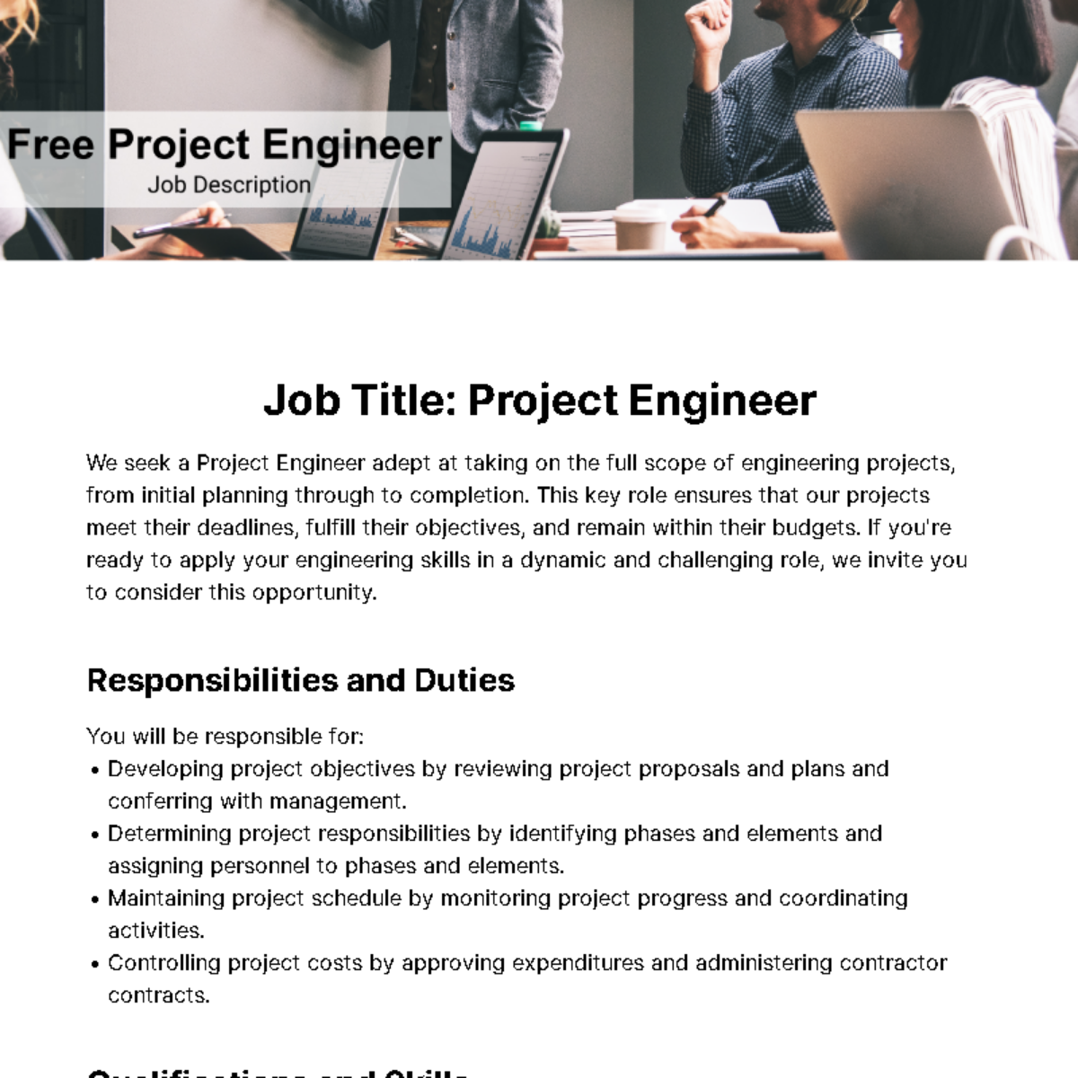 Free Project Engineer Job Description Template
