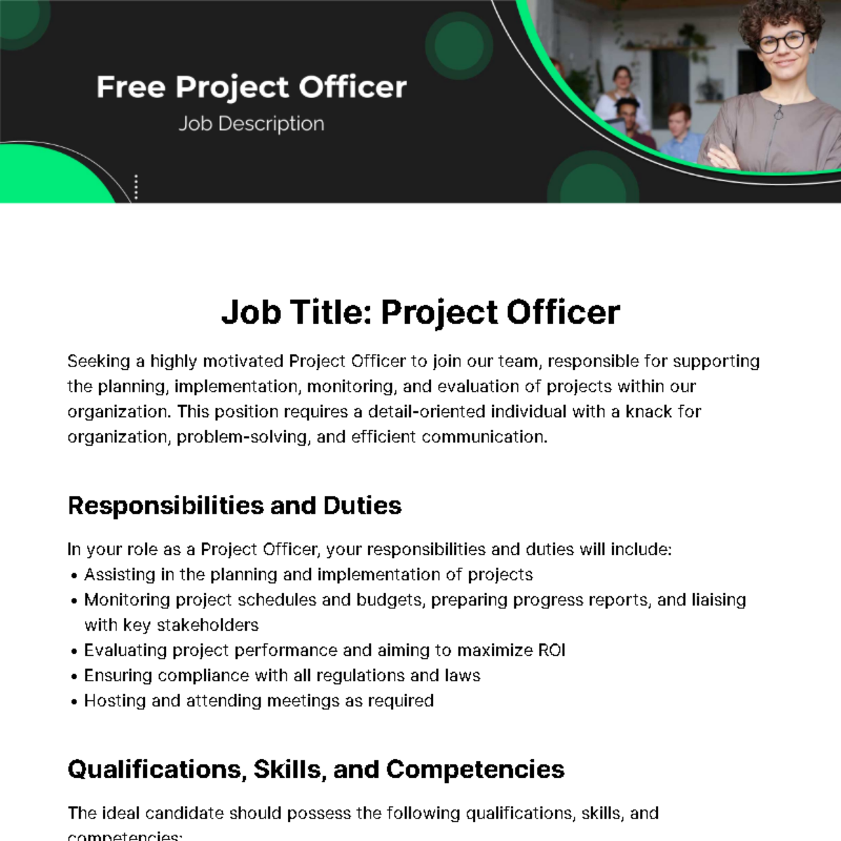 Free Project Officer Job Description Template