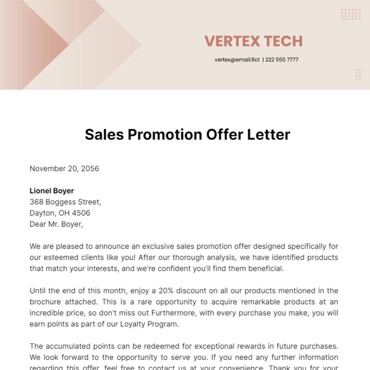 Sales Promotion Offer Letter Template