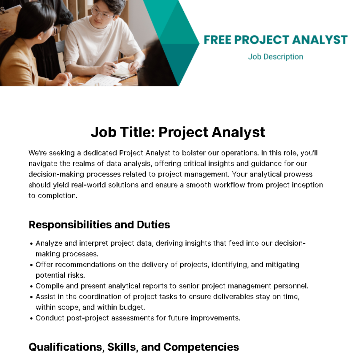 Project Analyst Job Description Template