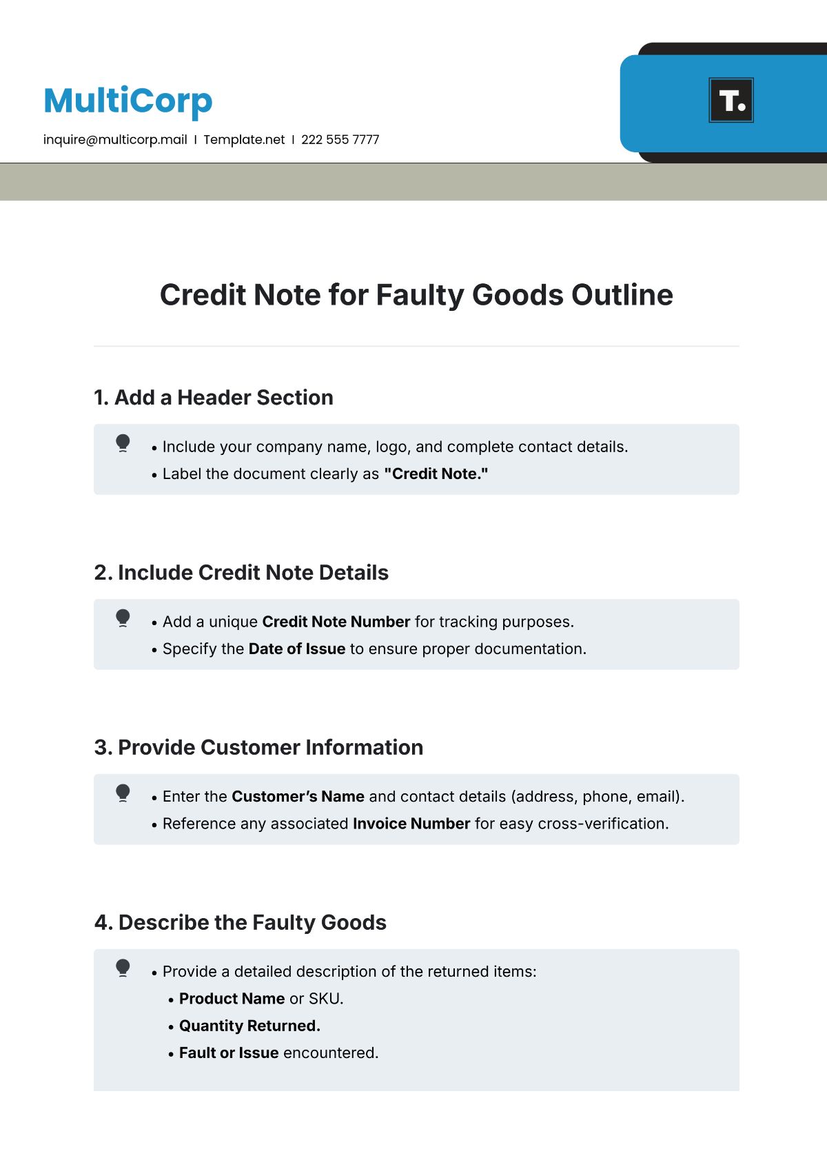 Credit Note for Faulty Goods Outline Template - Edit Online & Download