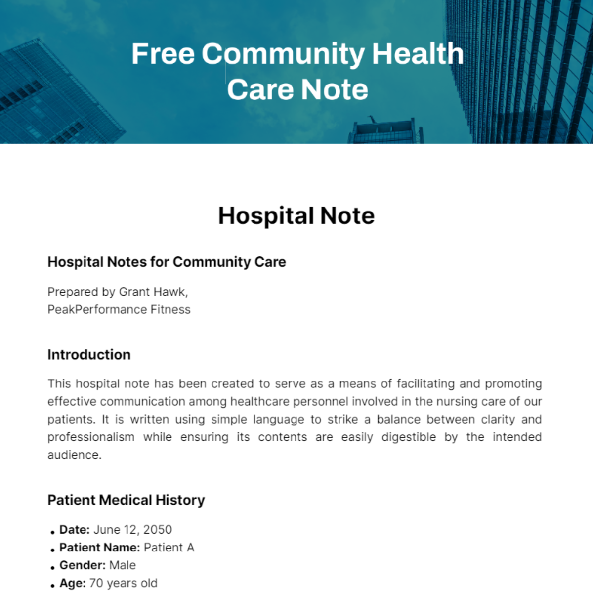 Free Community Health Care Note Template
