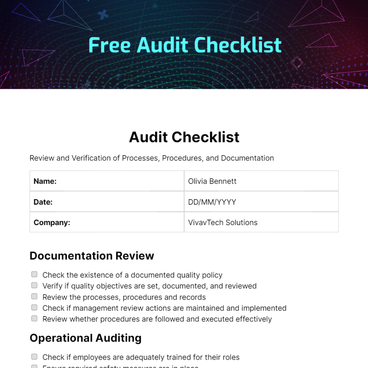 FREE Audit Checklist - Edit Online & Download | Template.net