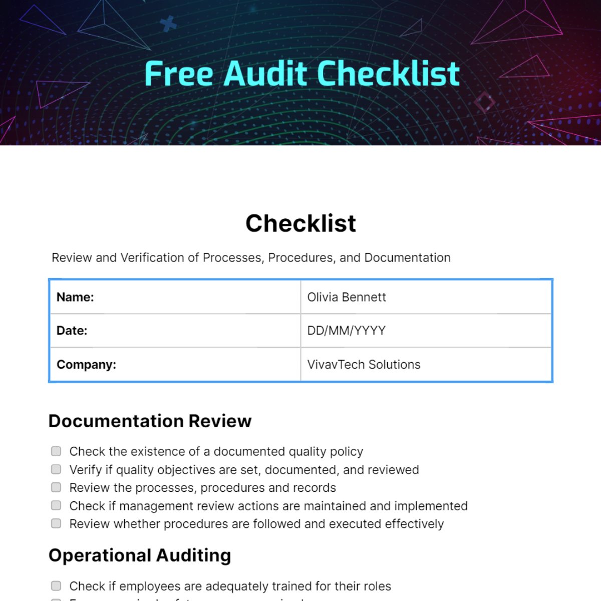 Free Audit Checklist - Edit Online & Download | Template.net