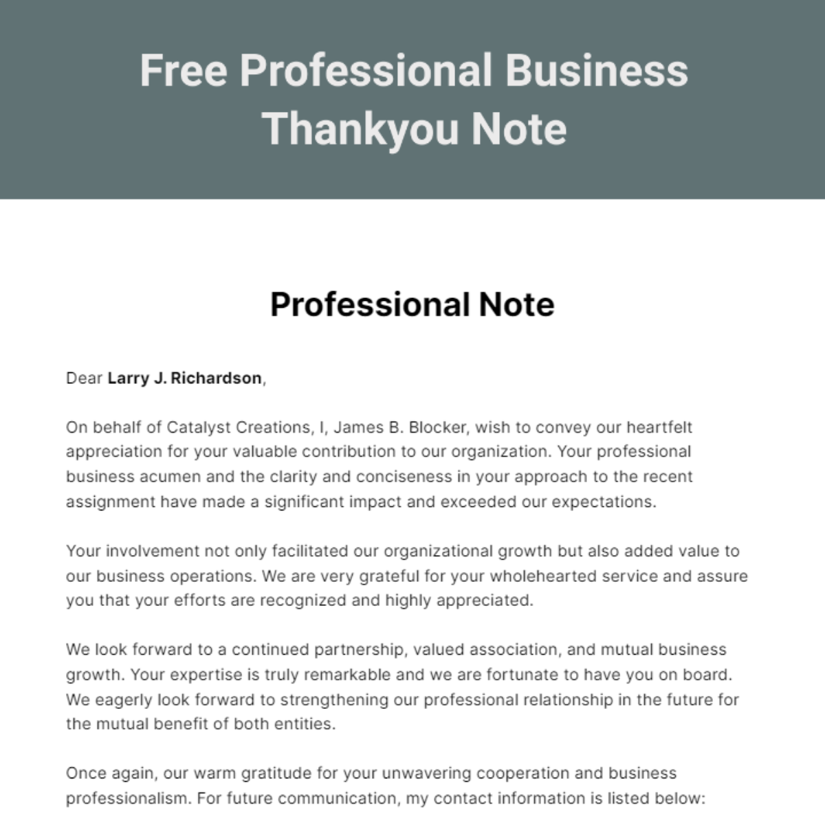 Professional Business Thankyou Note Template
