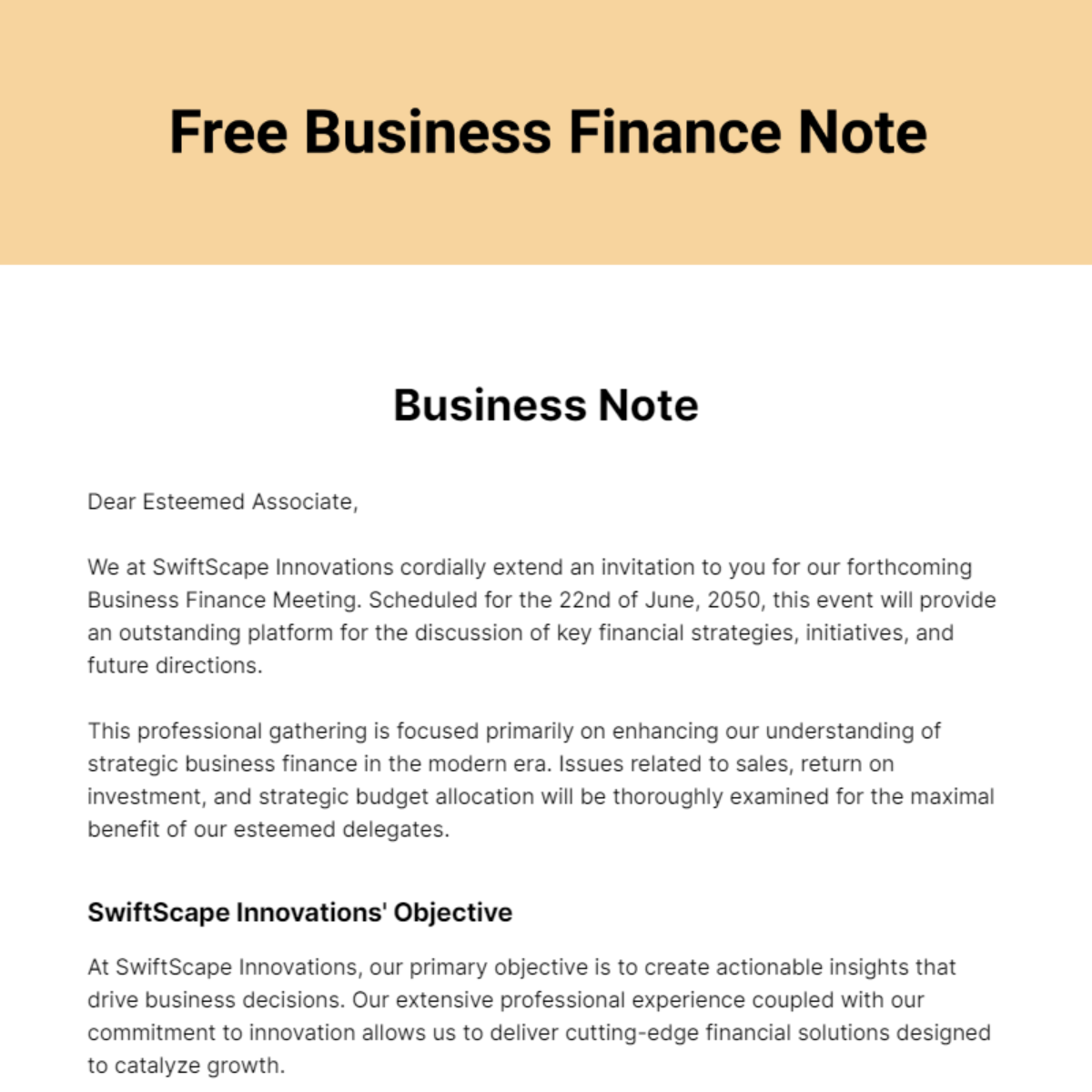 Free Business Finance Note Template