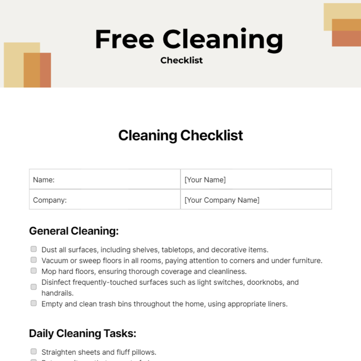 Free Cleaning Checklist Template 