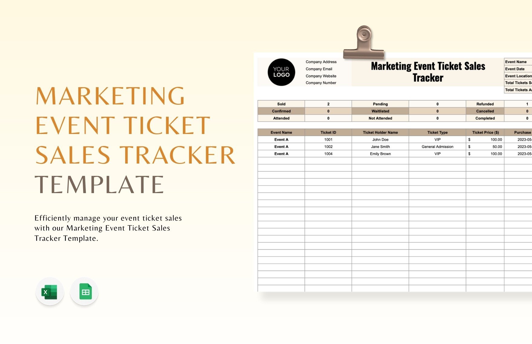 Marketing Event Ticket Sales Tracker Template