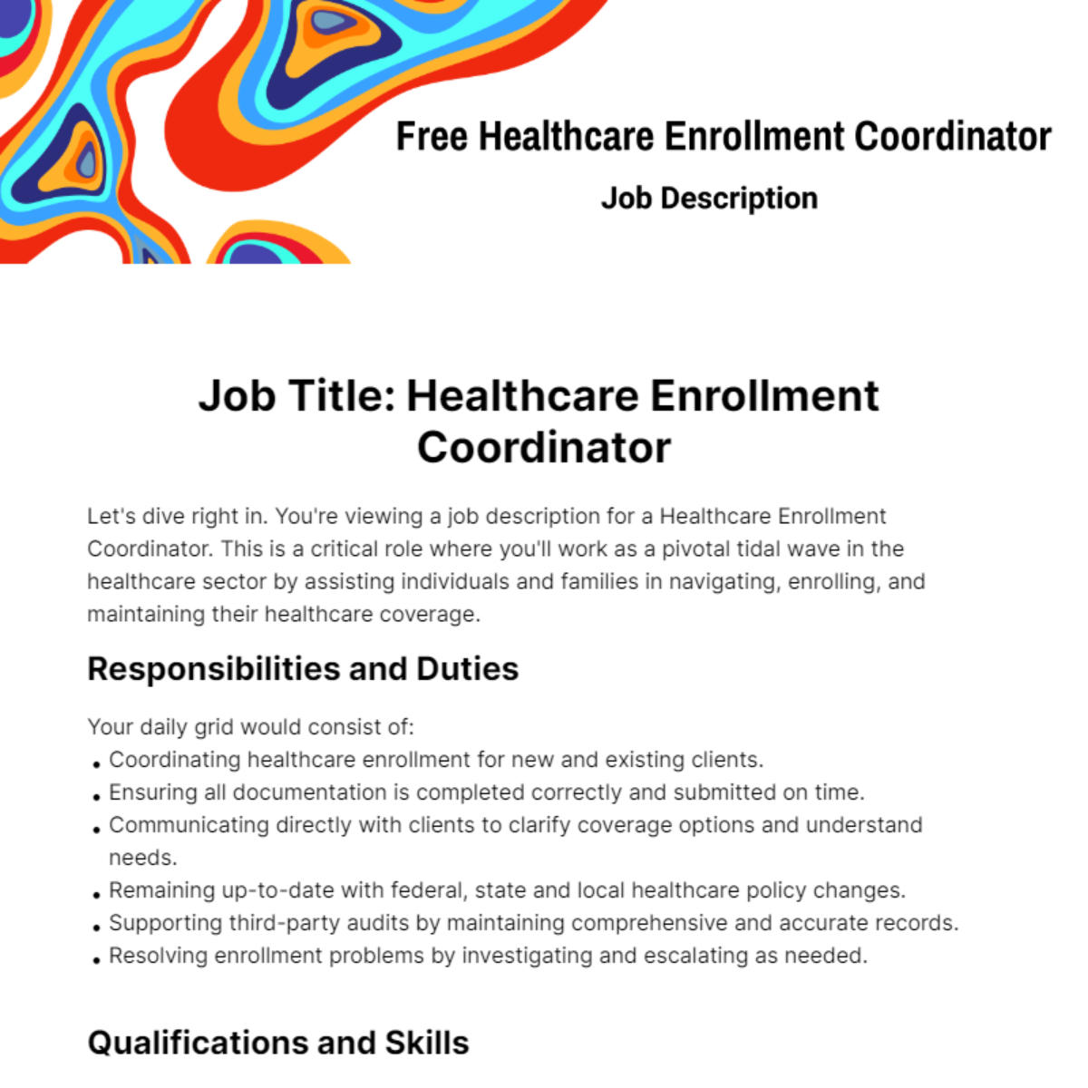 Free Healthcare Enrollment Coordinator Job Description Template