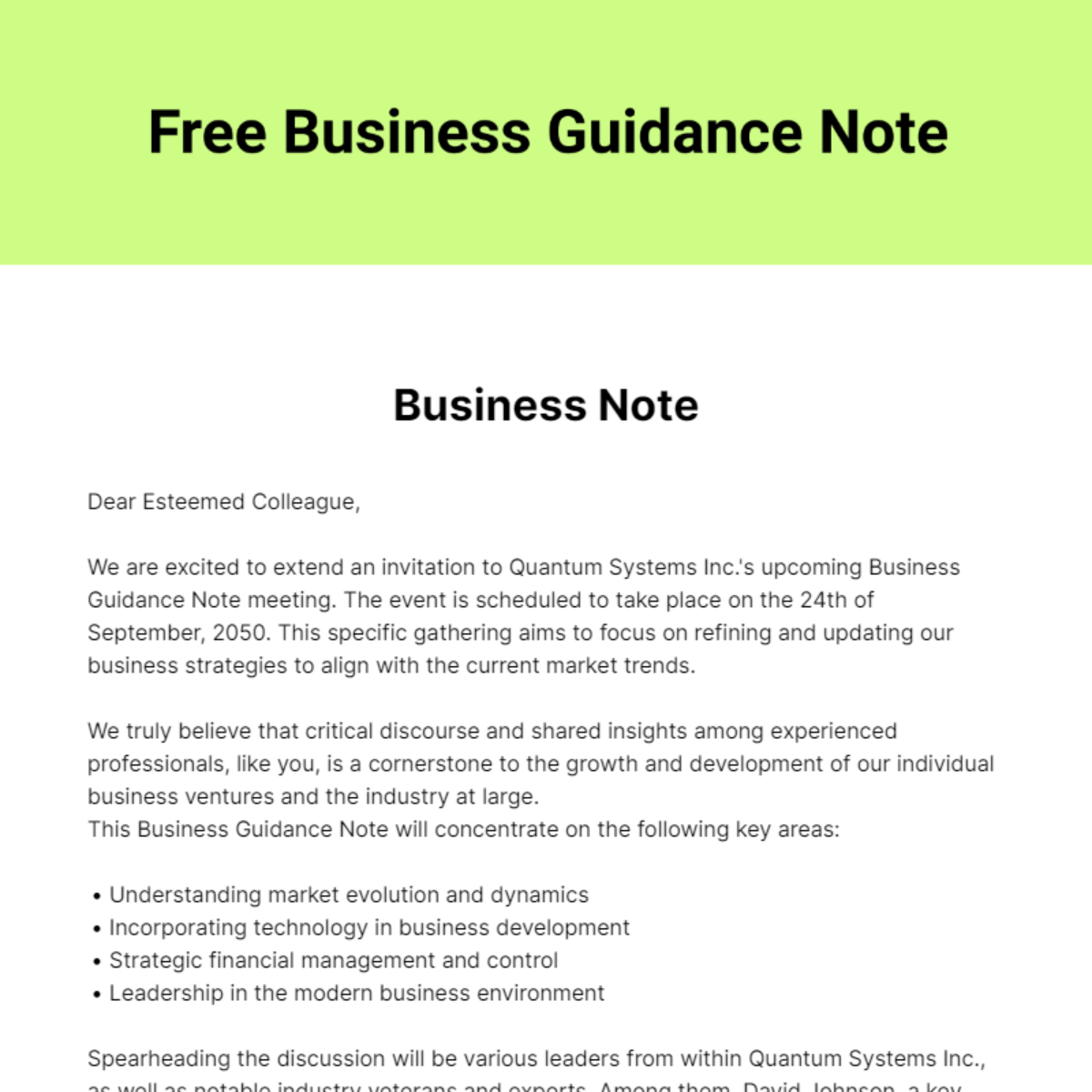 Free Business Guidance Note Template