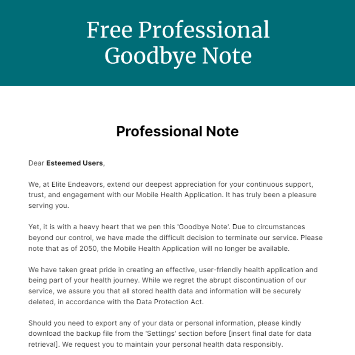 Professional Goodbye Note Template