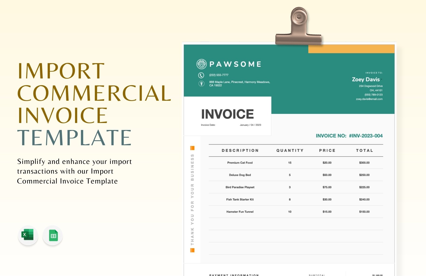 Import Commercial Invoice Template in Excel, Google Sheets - Download | Template.net