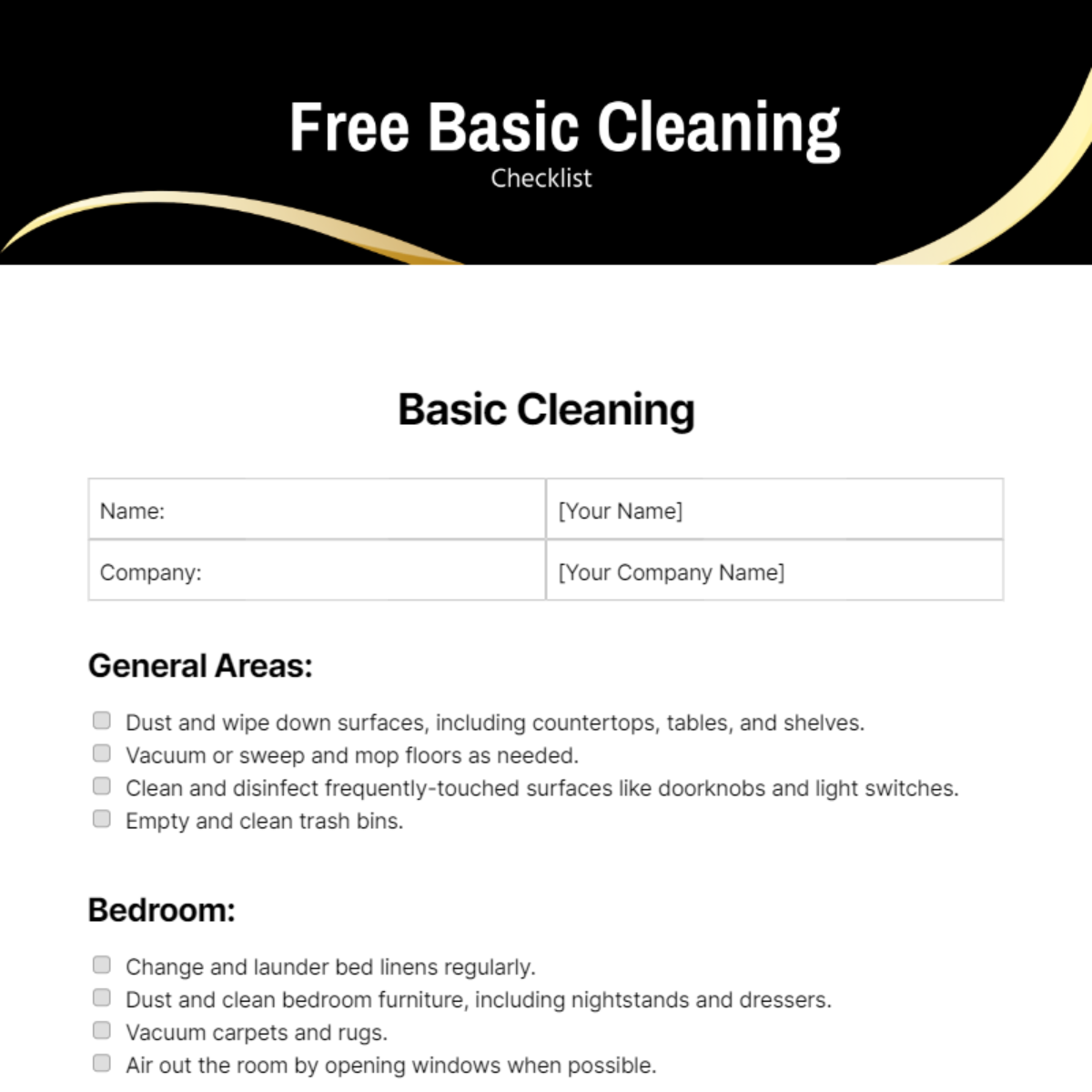 Basic Cleaning Checklist Template