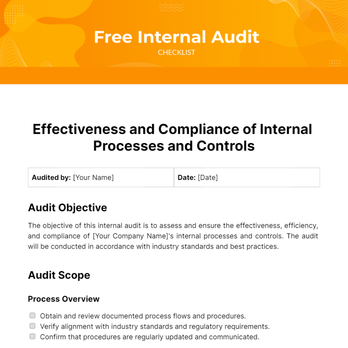 Free Internal Audit Checklist Template