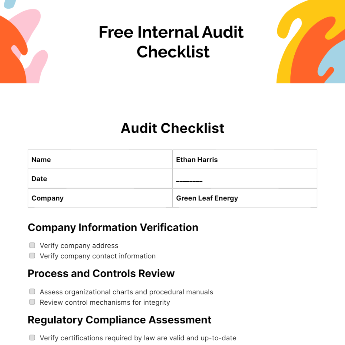 FREE Audit Checklist - Edit Online & Download | Template.net