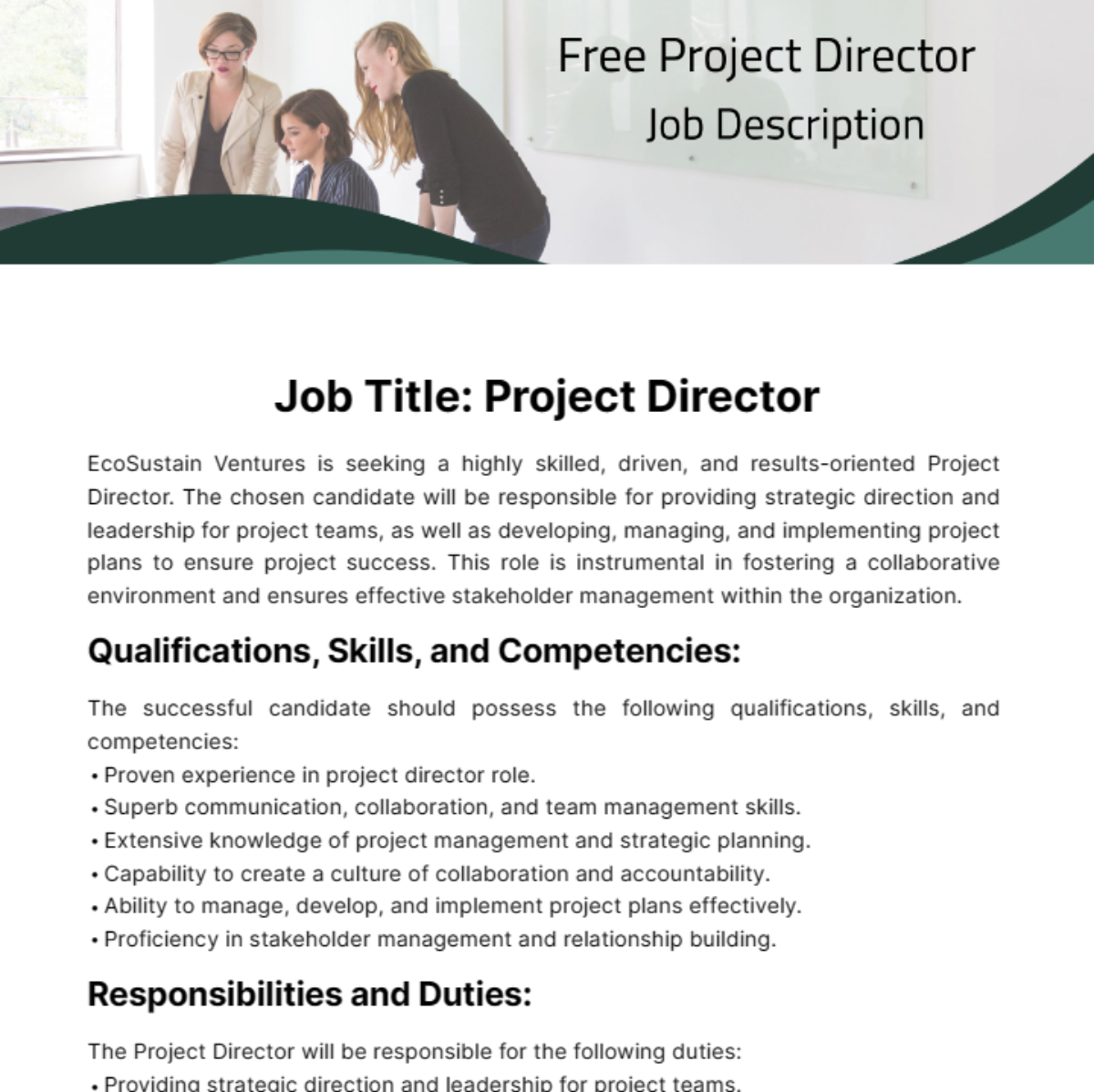 Free Project Director Job Description Template