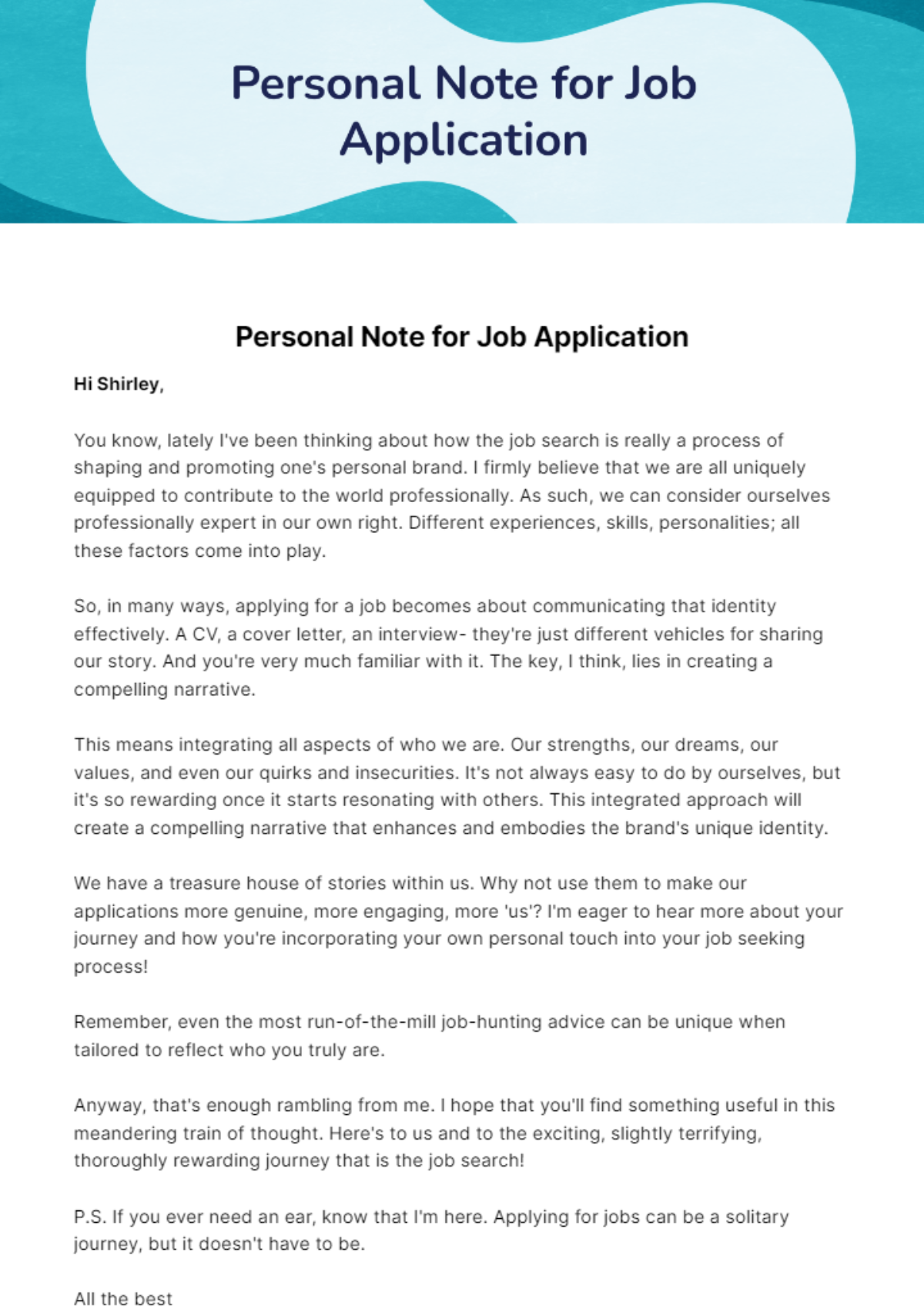 Personal Note for Job Application Template - Edit Online & Download