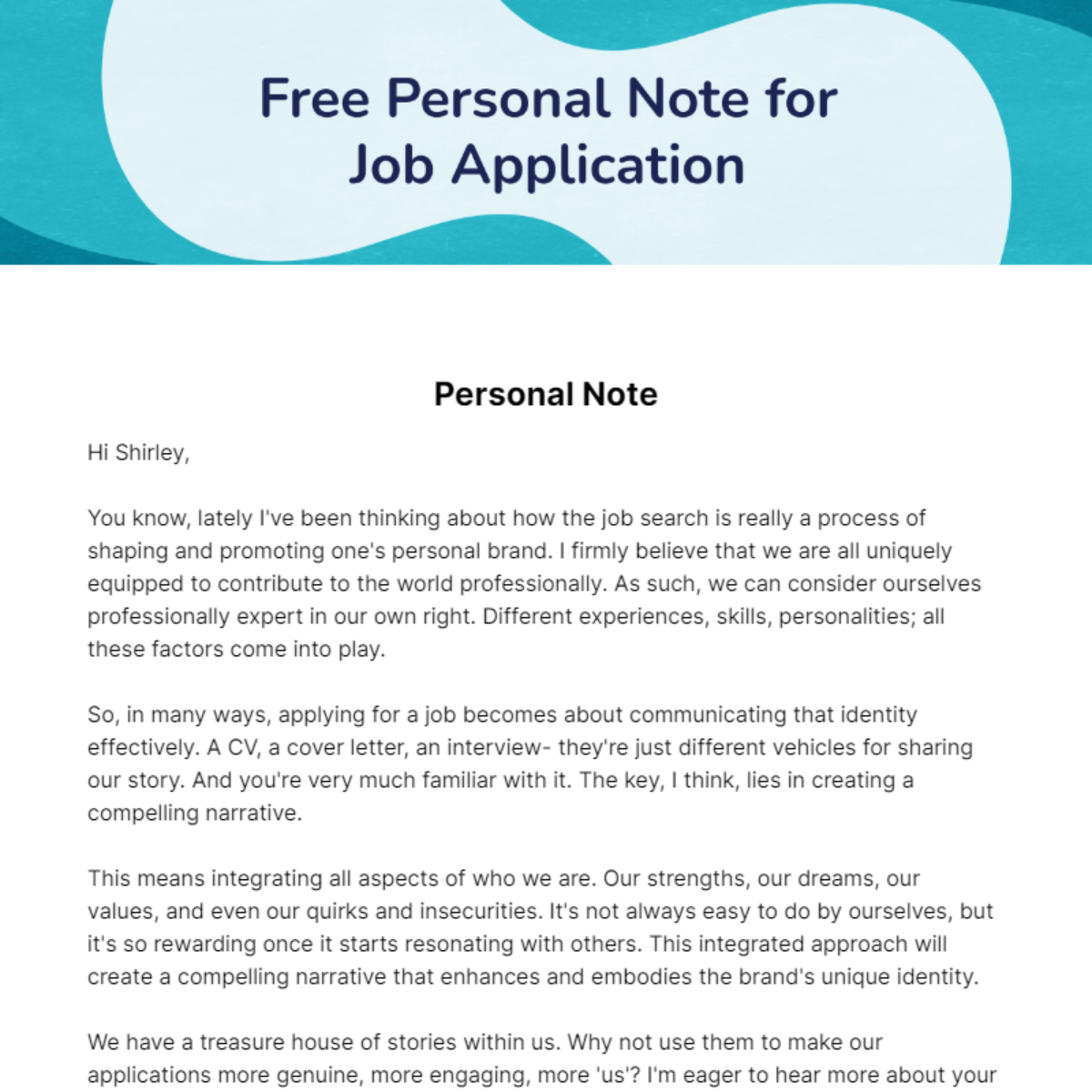 Personal Note for Job Application Template