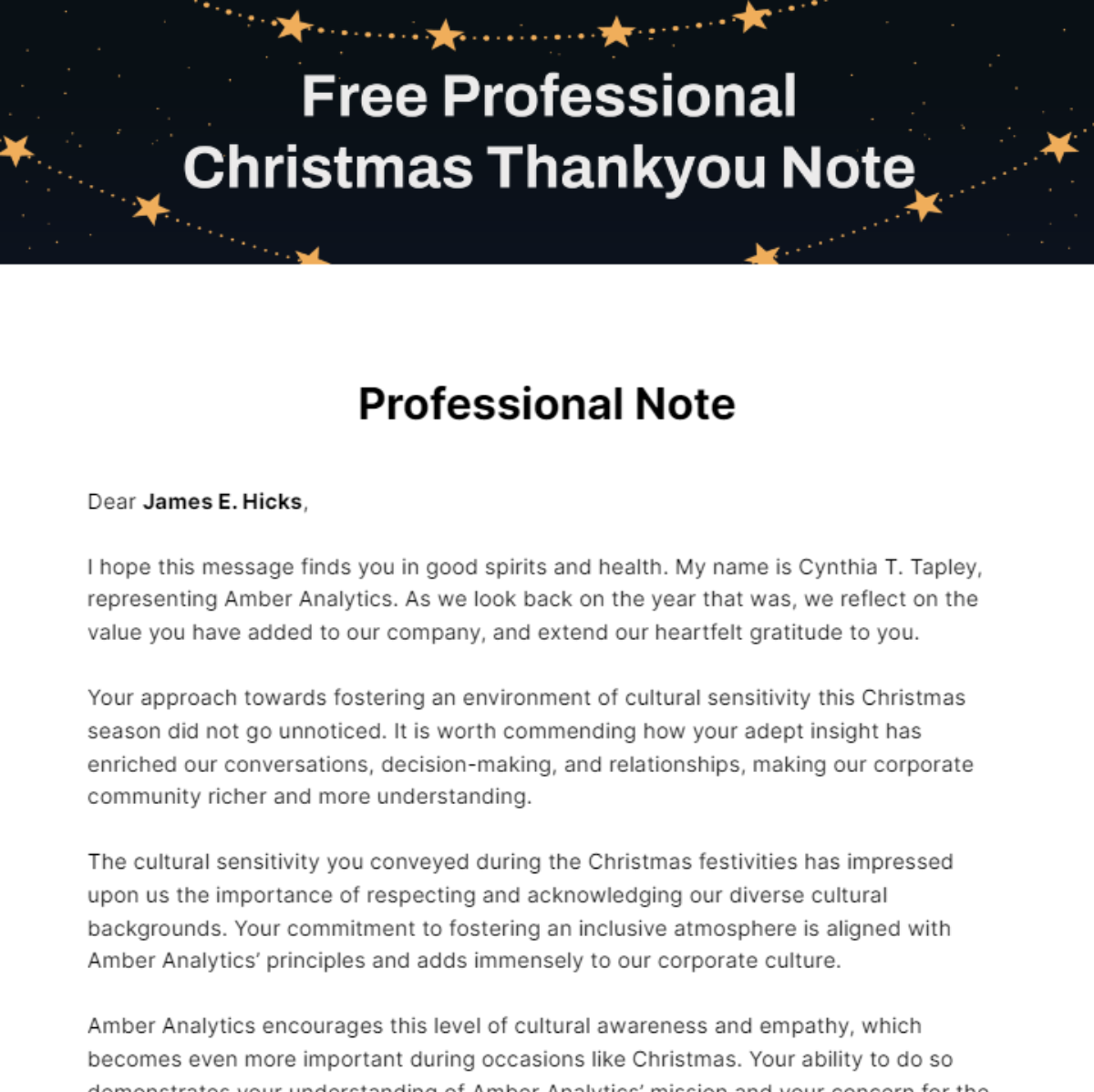 Free Professional Christmas Thankyou Note Template