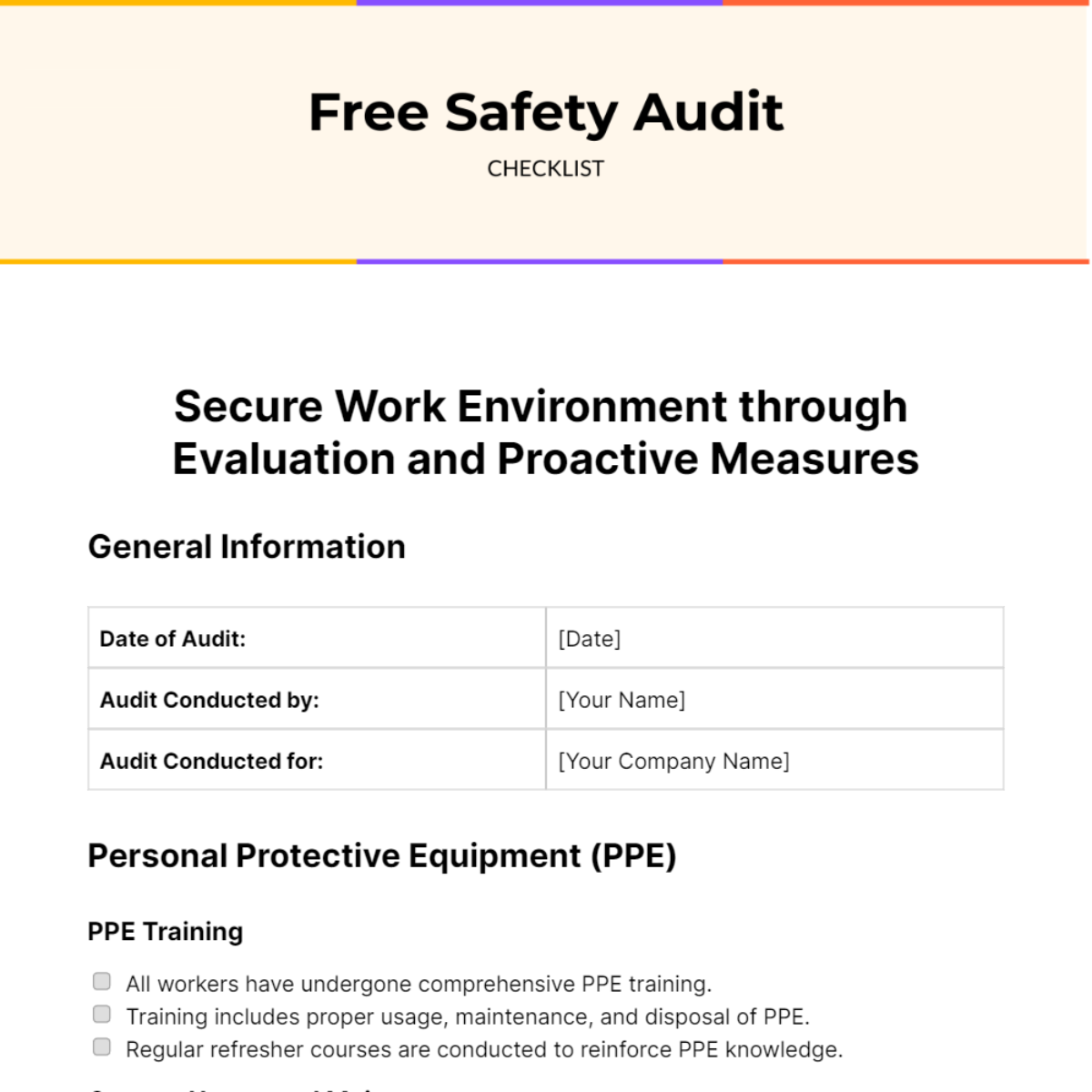 Free Safety Audit Checklist Template