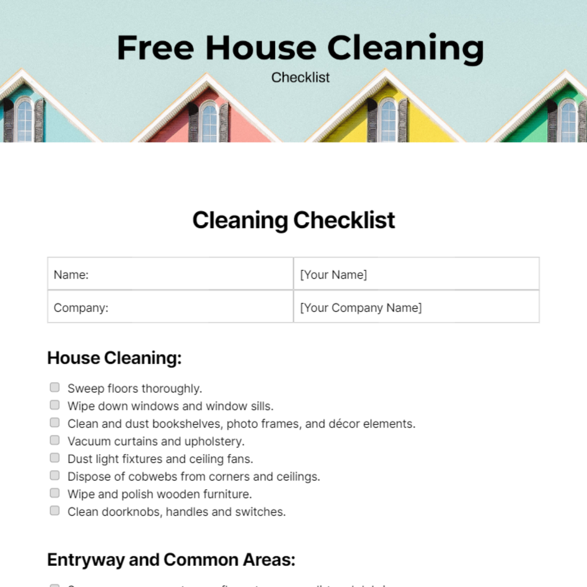 Free House Cleaning Checklist Template