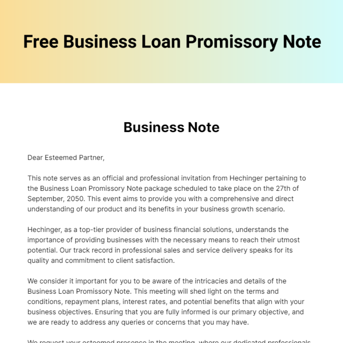 Free Business Loan Promissory Note Template