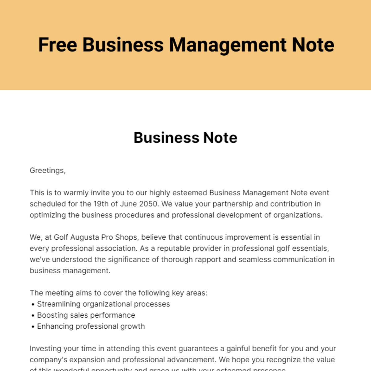 Business Management Note Template