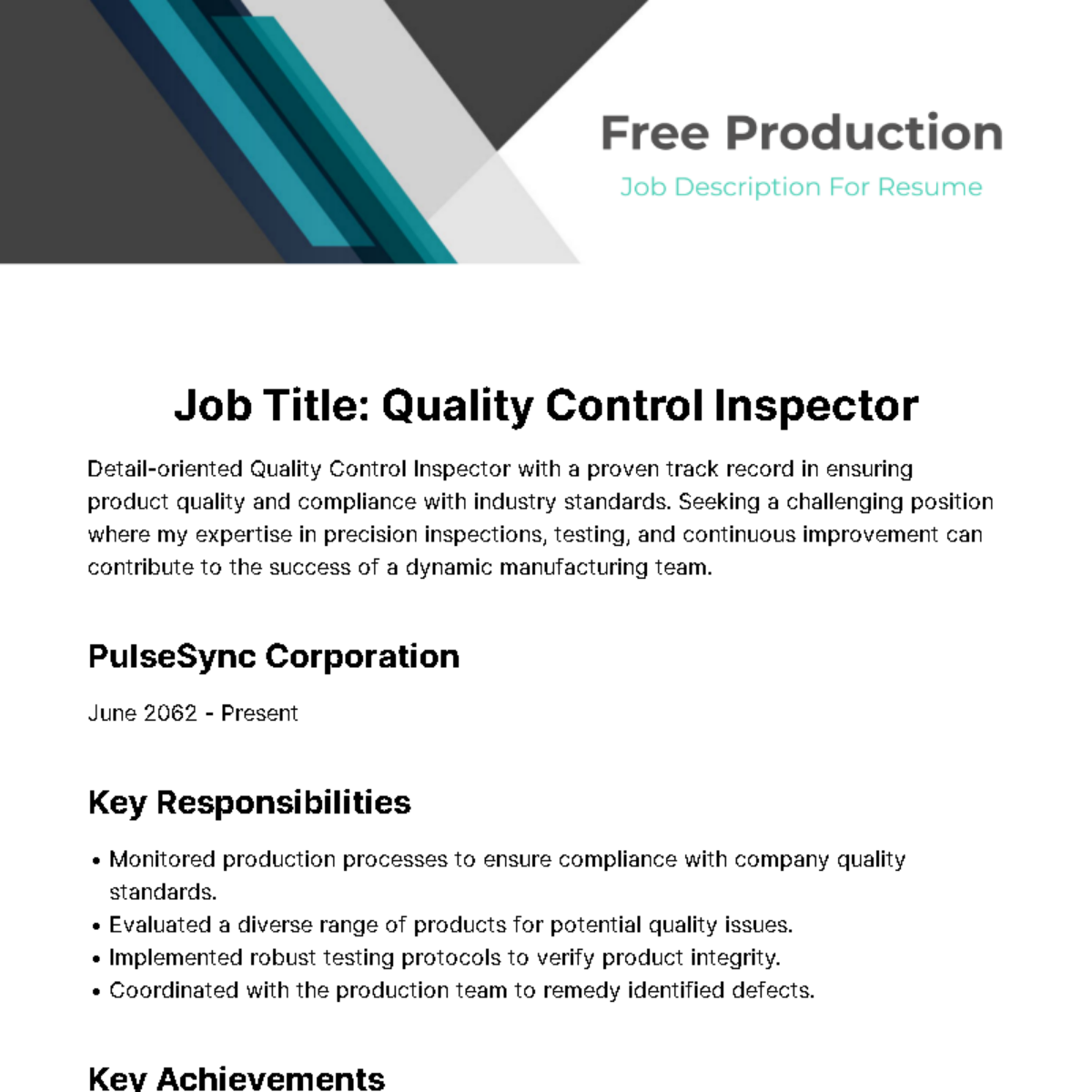 Free Production Job Description For Resume Template