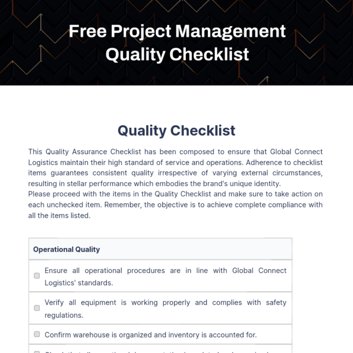 Project Management Quality Checklist Template