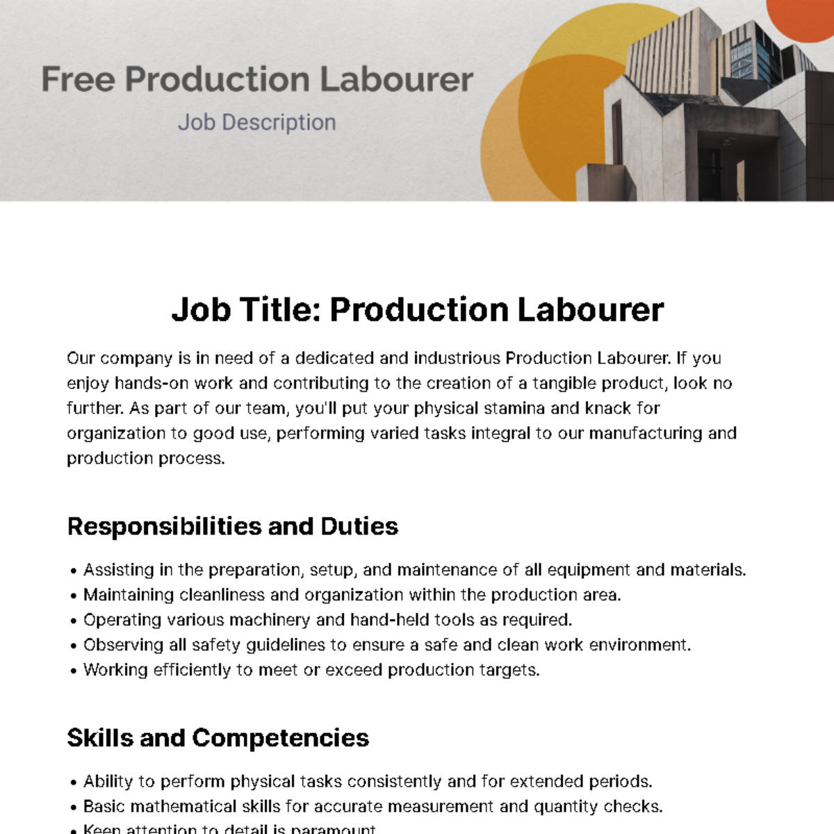 Free Production Labourer Job Description Template