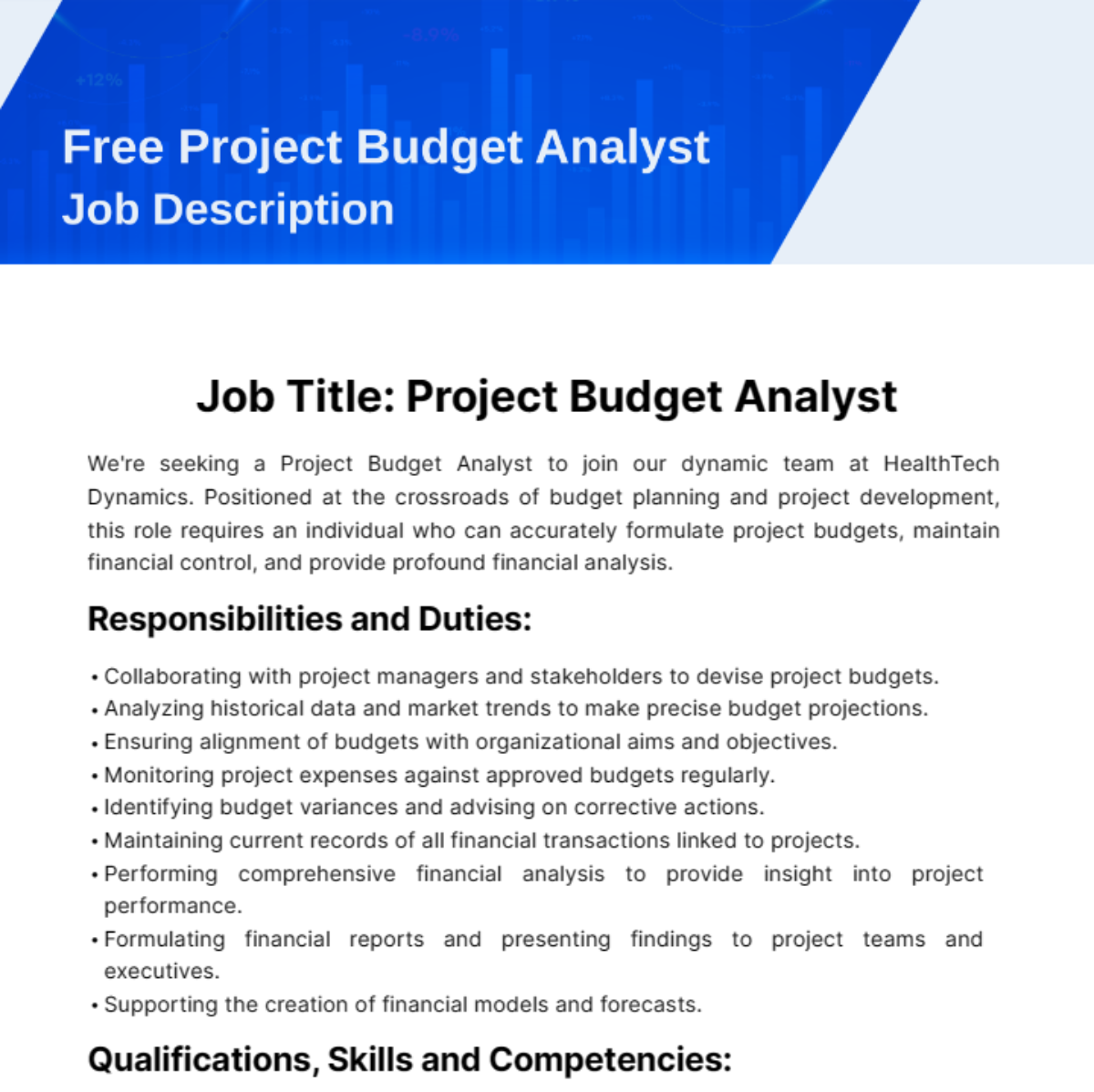 Project Budget Analyst Job Description Template