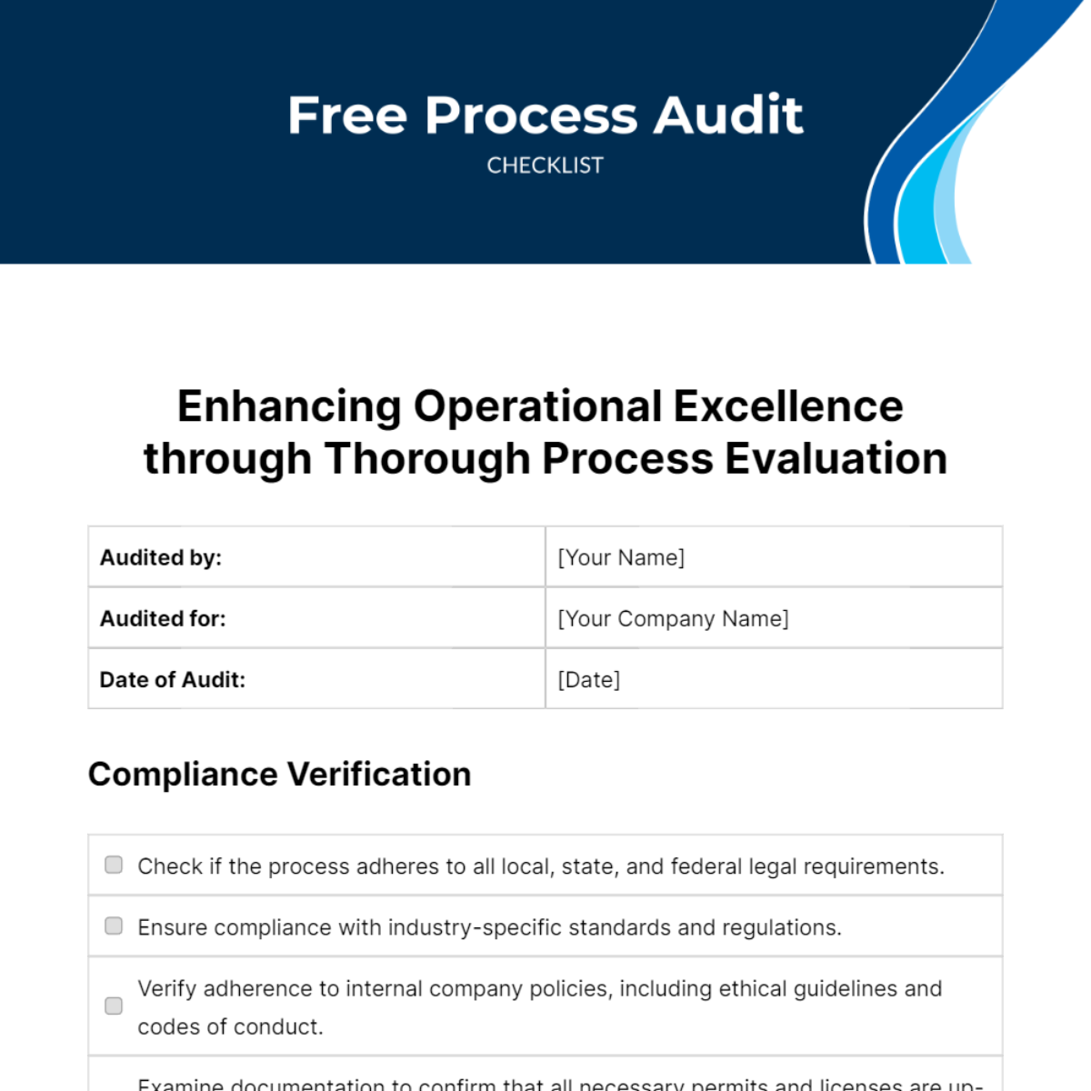Free Process Audit Checklist Template