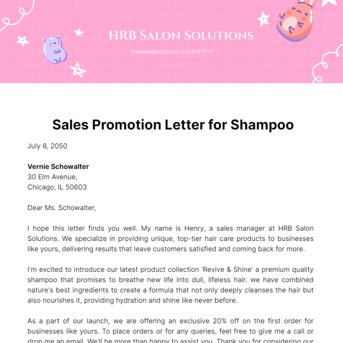 Sales Promotion Letter for Shampoo Template